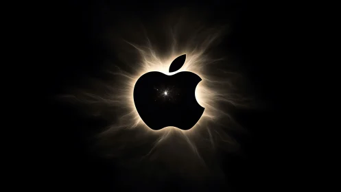 Glowing apple silhouette radiates soft energy on black