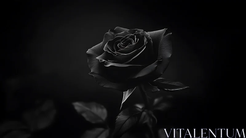 Monochrome close-up records single rose in controlled lighting