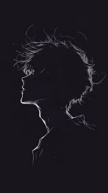 Side-lit male silhouette outlines soft profile in darkness