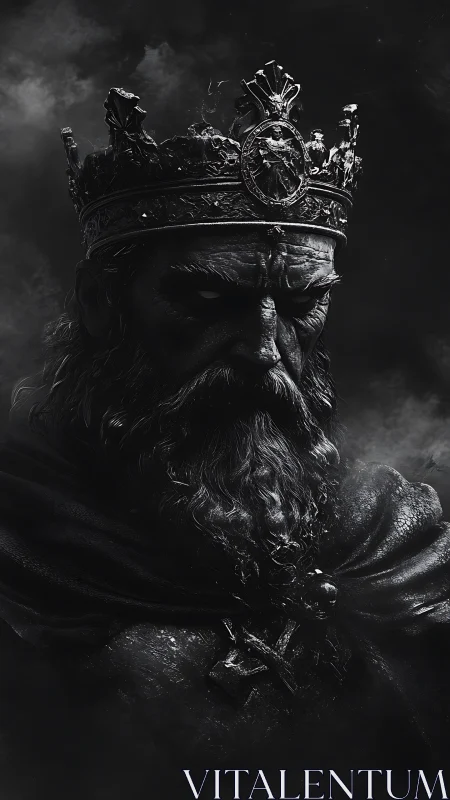 Monochrome digital bust of a crowned, bearded monarch.