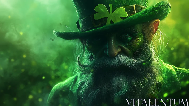 Hyper-detailed leprechaun portrait with volumetric green lighting