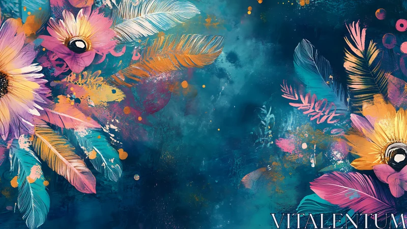 Floral Dreamscape: Vibrant Blooms Against Teal Atmosphere.
