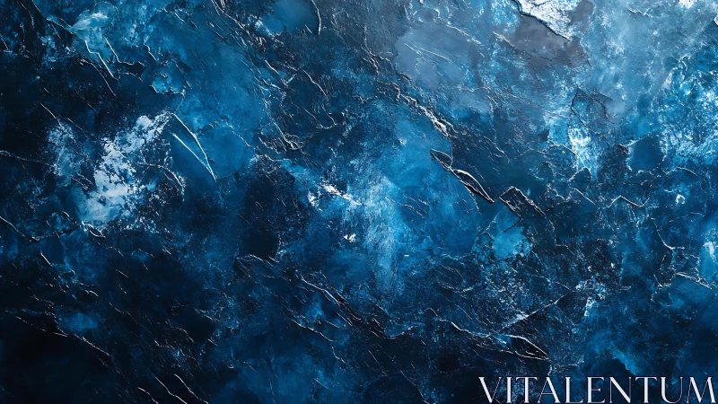 Abstract blue textured painting with icy finish and bold strokes.