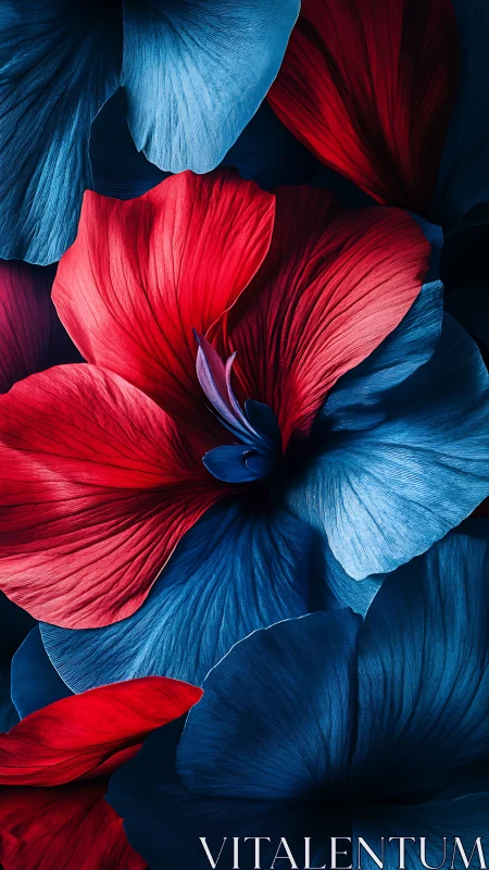 Luminous Flower Petals in Contrasting Blue and Red