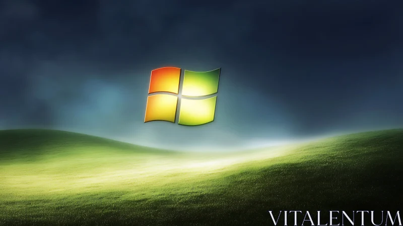 Luminous window emblem hovers above softly glowing hills