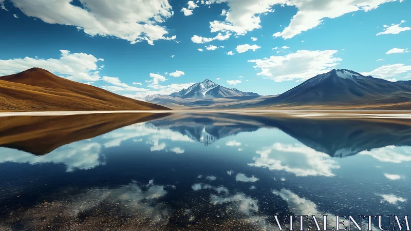 Quiet mountain lake reflects gentle clouds and calm peaks