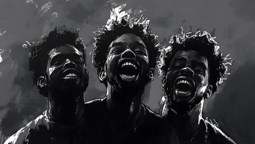 Triptych portrait captures ecstatic laughter in stark monochrome