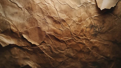 Vintage crumpled paper macro texture with warm tonal gradient.