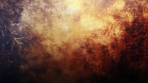 Textured grunge background with asymmetric floral filigree overlay