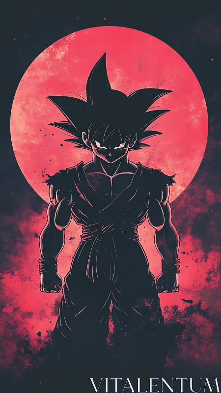 Bold anime warrior stands strong before a blazing moon