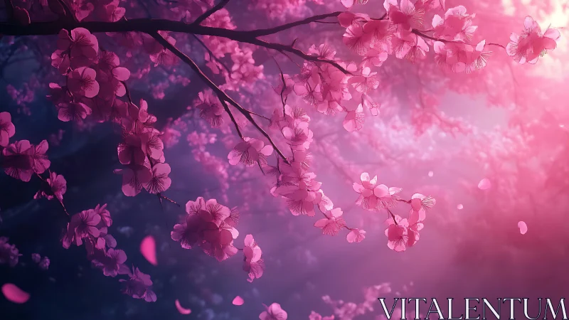 Cherry Blossoms Dance in Dreamy Pink Twilight