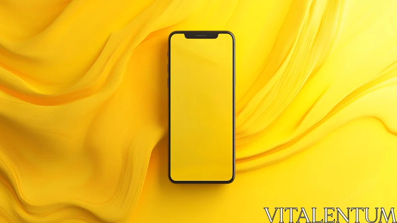 Smartphone with blank yellow screen on abstract yellow fabric.