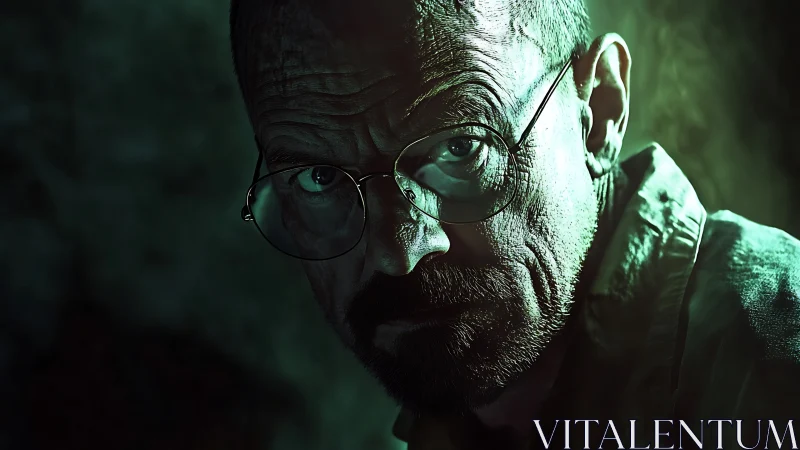 Brooding portrait bathed in moody green light and shadow.