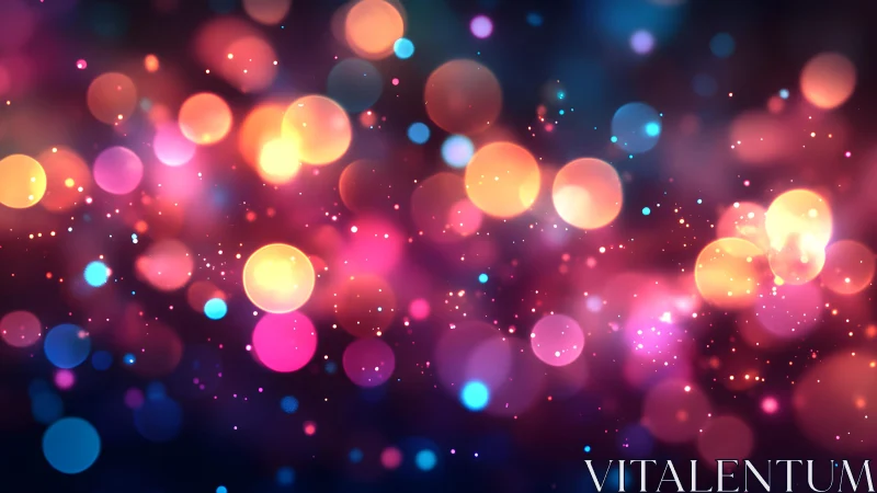 Vibrant abstract bokeh lights on dark background, digital art style.