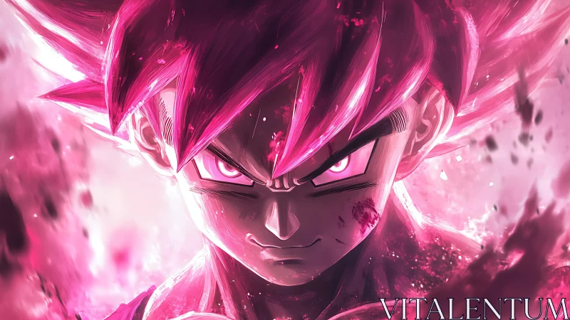 Fiery anime warrior glows with intense pink battle aura