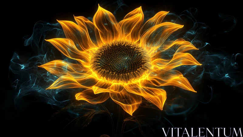 Radiant glowing sunflower blooms like living golden fire