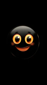 Glossy black emoji face with glowing orange eyes on black