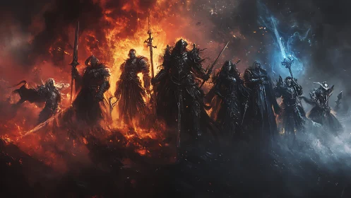 Hellforged knights dividing fire realm and frost veil.