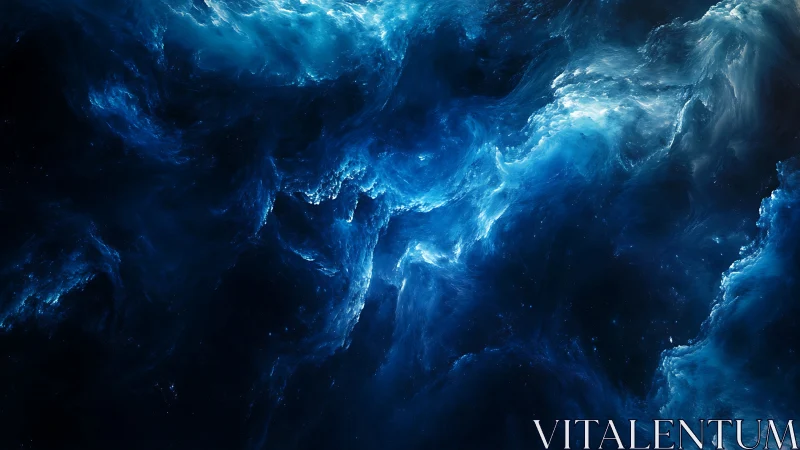 Deep blue gaseous formations in abstract cosmic space field.