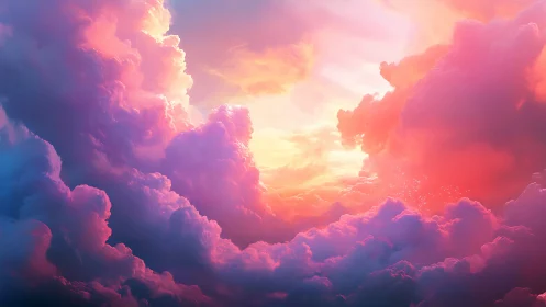 Radiant sunset clouds in saturated pink and violet sky.