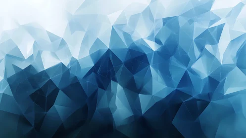 Blue low poly polygons form layered abstract crystalline field