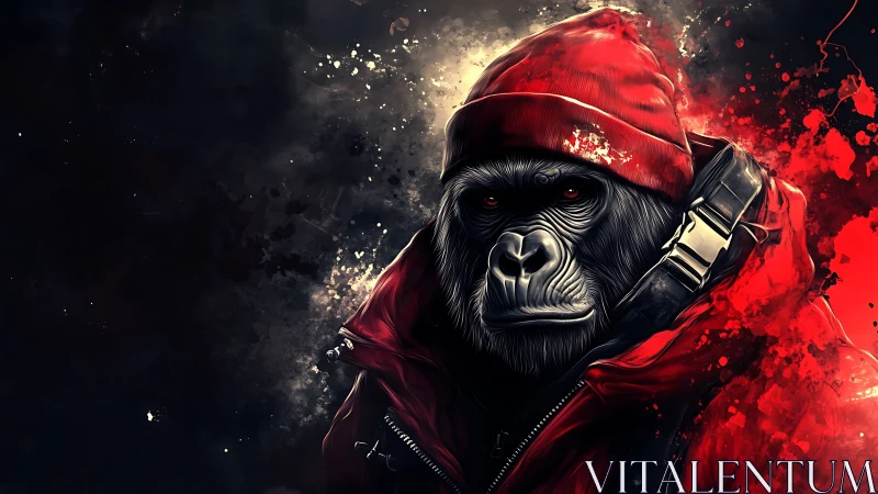 Urban gorilla guardian in bold red streetwear style.