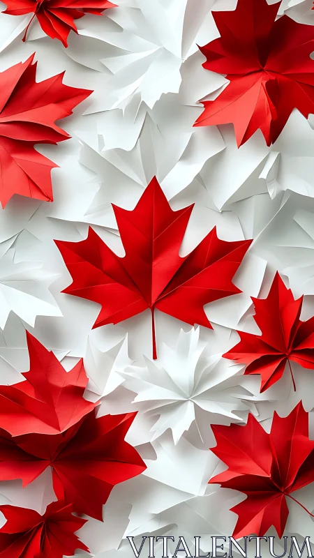 Papercraft maple leaf tessellation in Canadian chromatic contrast.