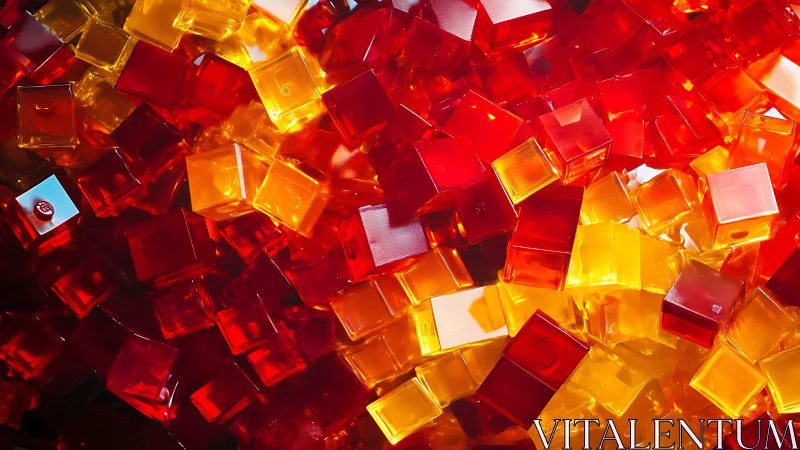 Close-up of stacked red and yellow translucent cubes detail