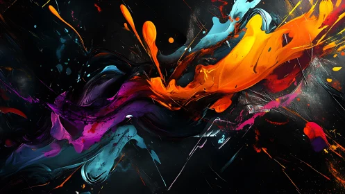 Explosive abstract paint streaks across dark canvas.
