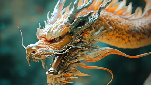 Coiled dragon head rendered in ultra-detailed 3D realism