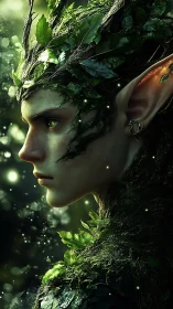 Forest spirit in glowing green, listening to the wild hush.