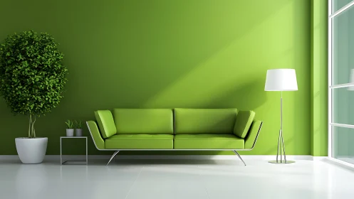 Fresh green sofa nook welcomes light and relaxed living