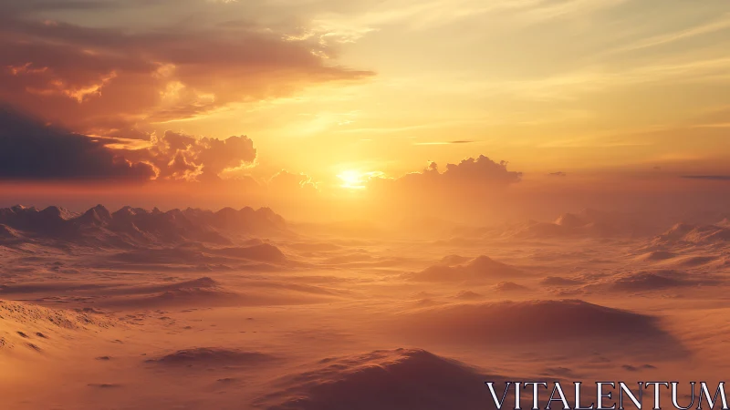 Digital painting sunset over luminous desert ridgelines.