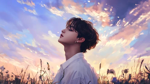 Dreamy sunset wanderer soaking in a quiet sky of wonder.