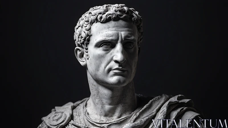 Marble bust of male Roman figure under directional light.