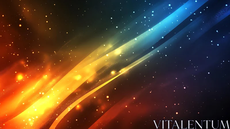 Vibrant abstract space background with glowing lights and streaks.