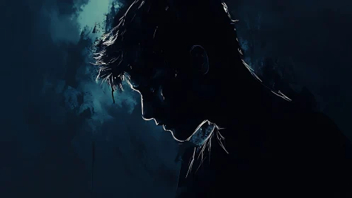 Backlit male silhouette rendered with high-contrast edge lighting