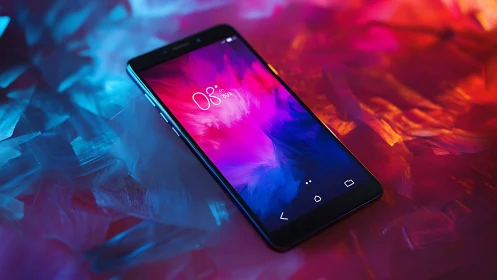 Smartphone Display with Gradient Wallpaper on Colorful Neon Background