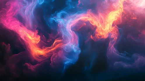 Neon cosmic nebula clouds swirl through deep space void