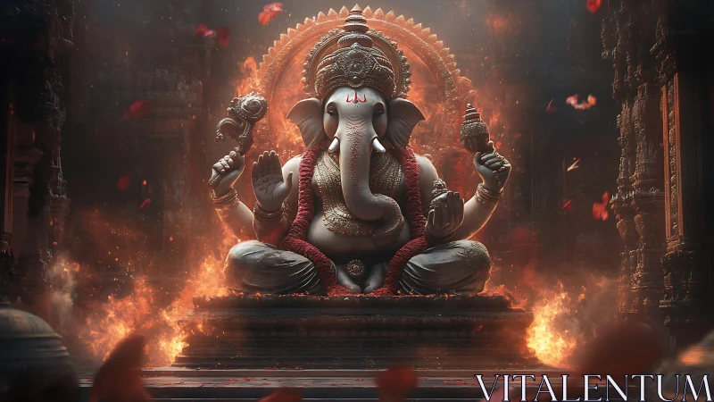 Ganesh idol radiates firelit divinity in temple sanctum