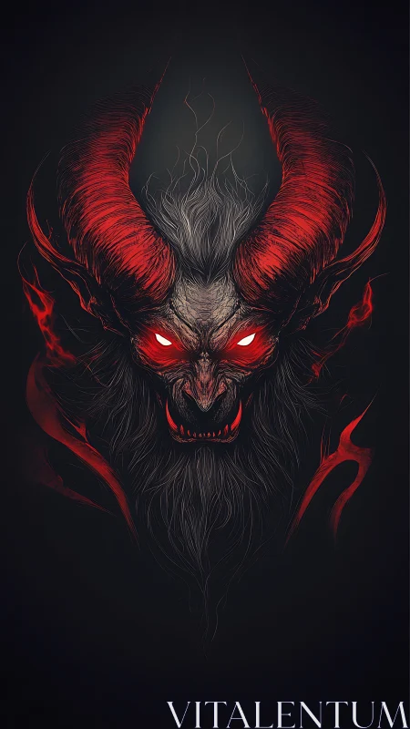 Infernal horned demon portrait in crimson edge lighting.