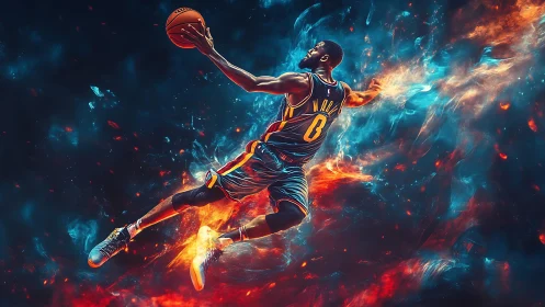 Cosmic dunk carves fiery trails through swirling nebulae