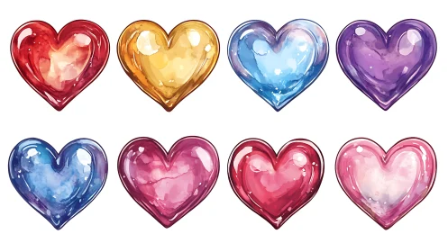 Colorful Gemstone Hearts Collection Digital Artwork