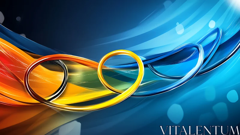 Interlocking chromatic loops traverse a dynamic blue gradient