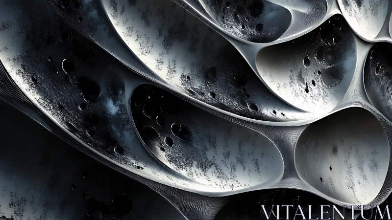 Parametric lunar cavities on metallic cellular shell surface.