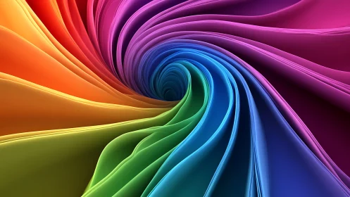 Swirling rainbow vortex of layered ribbons in motion.