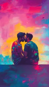 Luminescent Figural Embrace: Neon Chromaticism in Digital Abstraction.