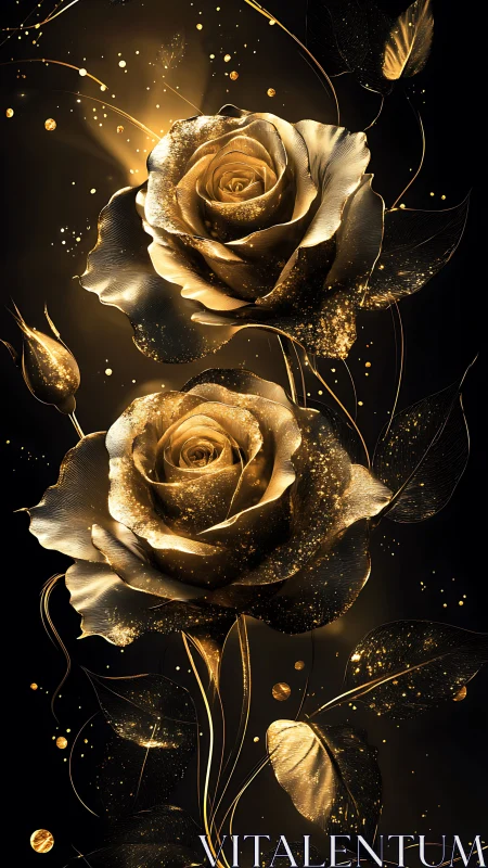 Enchanting Golden Roses Sparkle With Magical Light