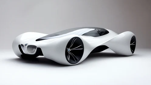 Futuristic BMW concept coupe in sculpted white 3D form.