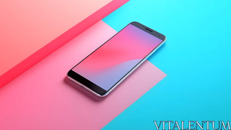 Modern smartphone on vibrant pastel geometric background.